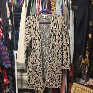 Nine West Beige and Black Animal Print Cardigan